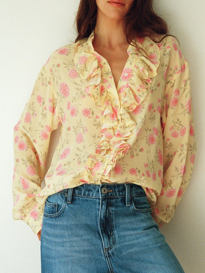 For The Frill Of It Shirt in Strawberry Dahlia Butter Yellow