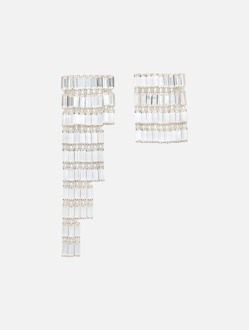 Asymmetrical Crystal Fringe Earrings in Silver
