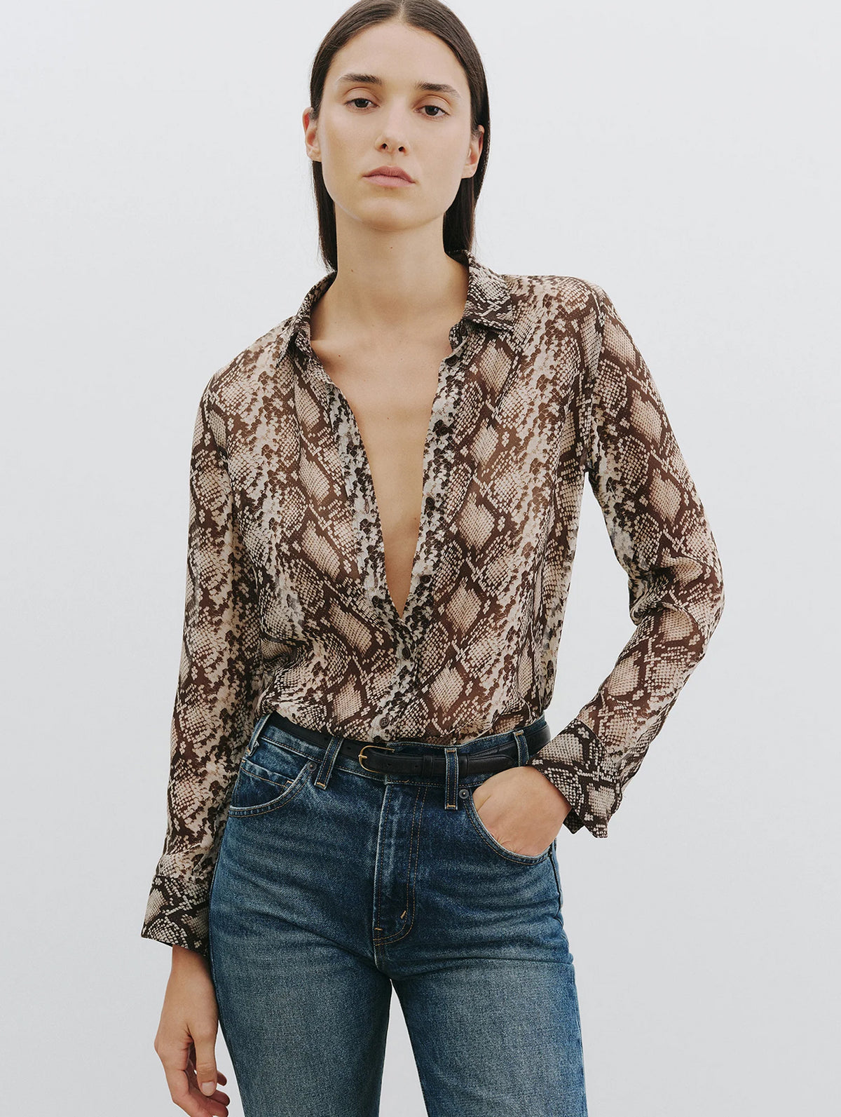 Gaia Slim Shirt in Brown Snake Print