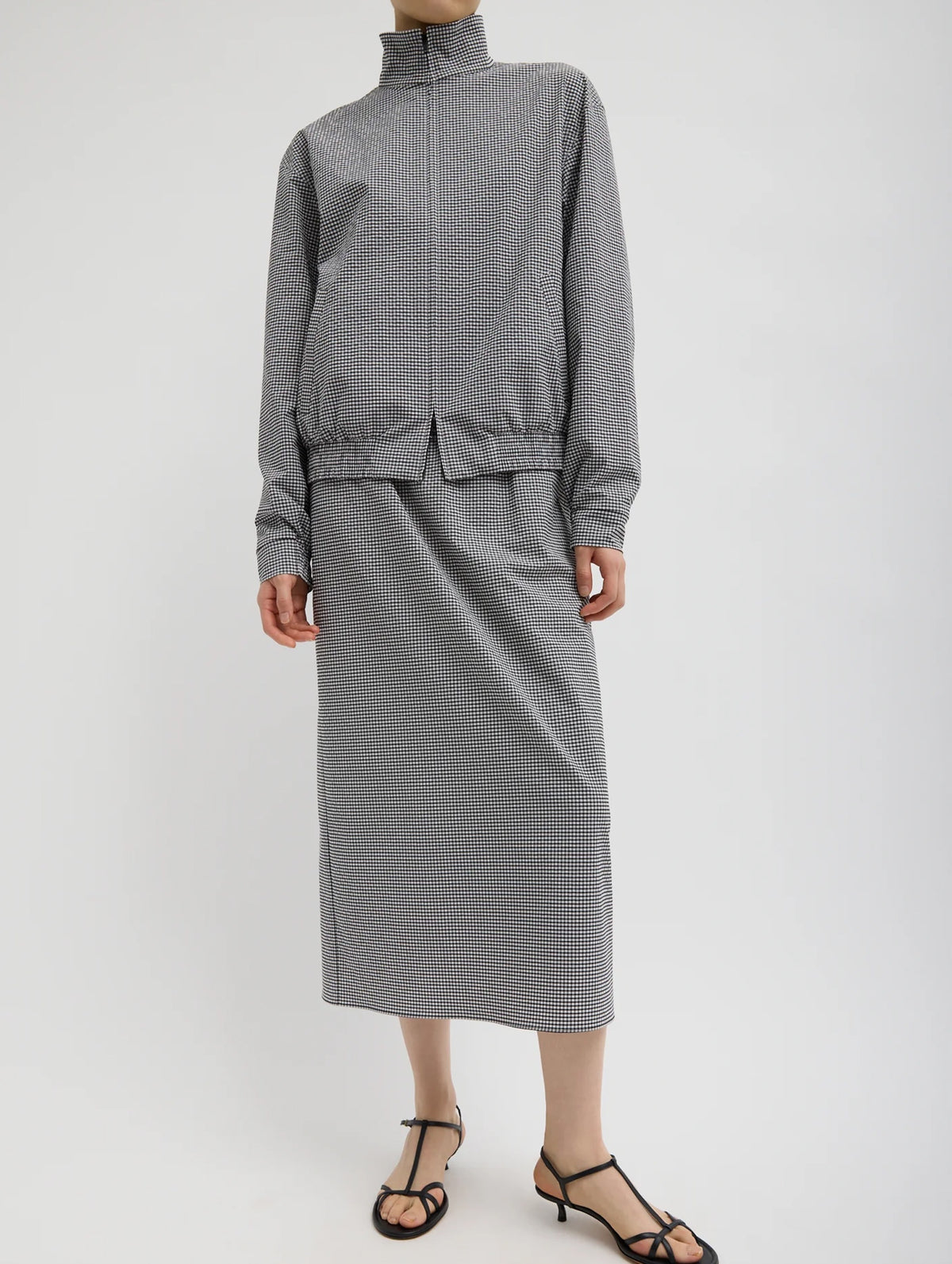 Tech Gingham Slip Skirt in Black and White Gingham