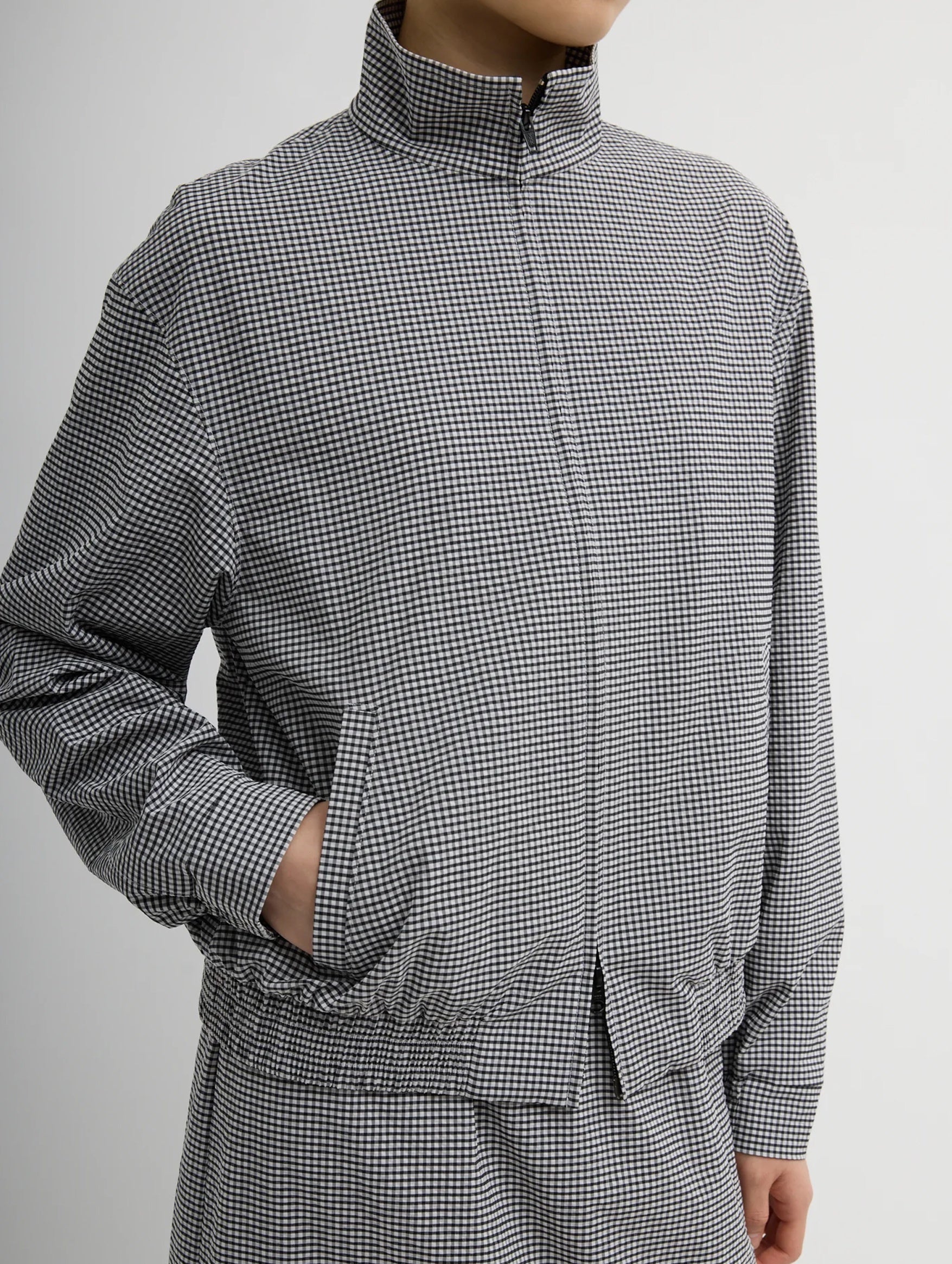 Tech Gingham Track Jacket in Black and White Gingham