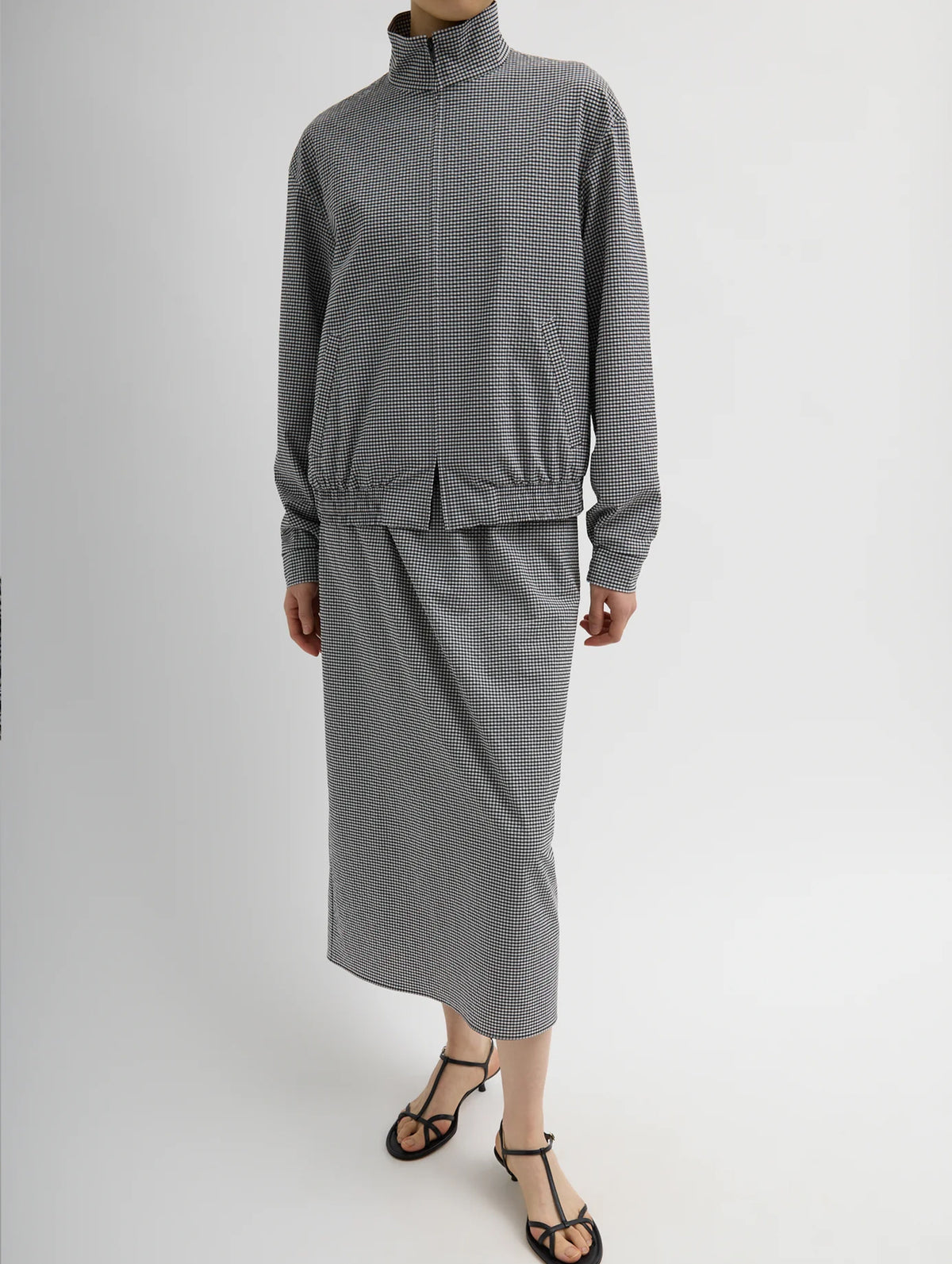 Tech Gingham Track Jacket in Black and White Gingham