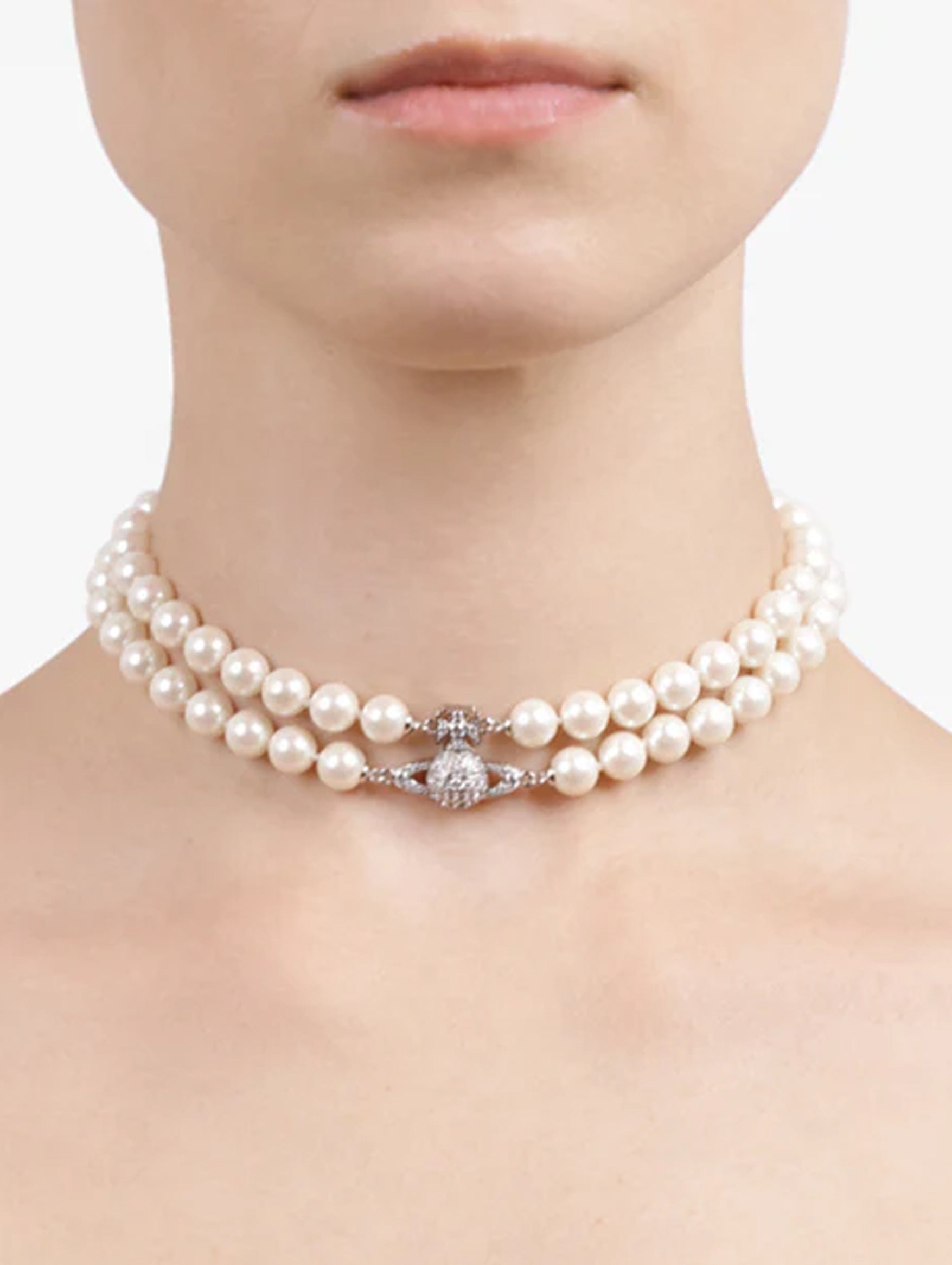 Graziella Pearl Choker in Platinum & White CZ