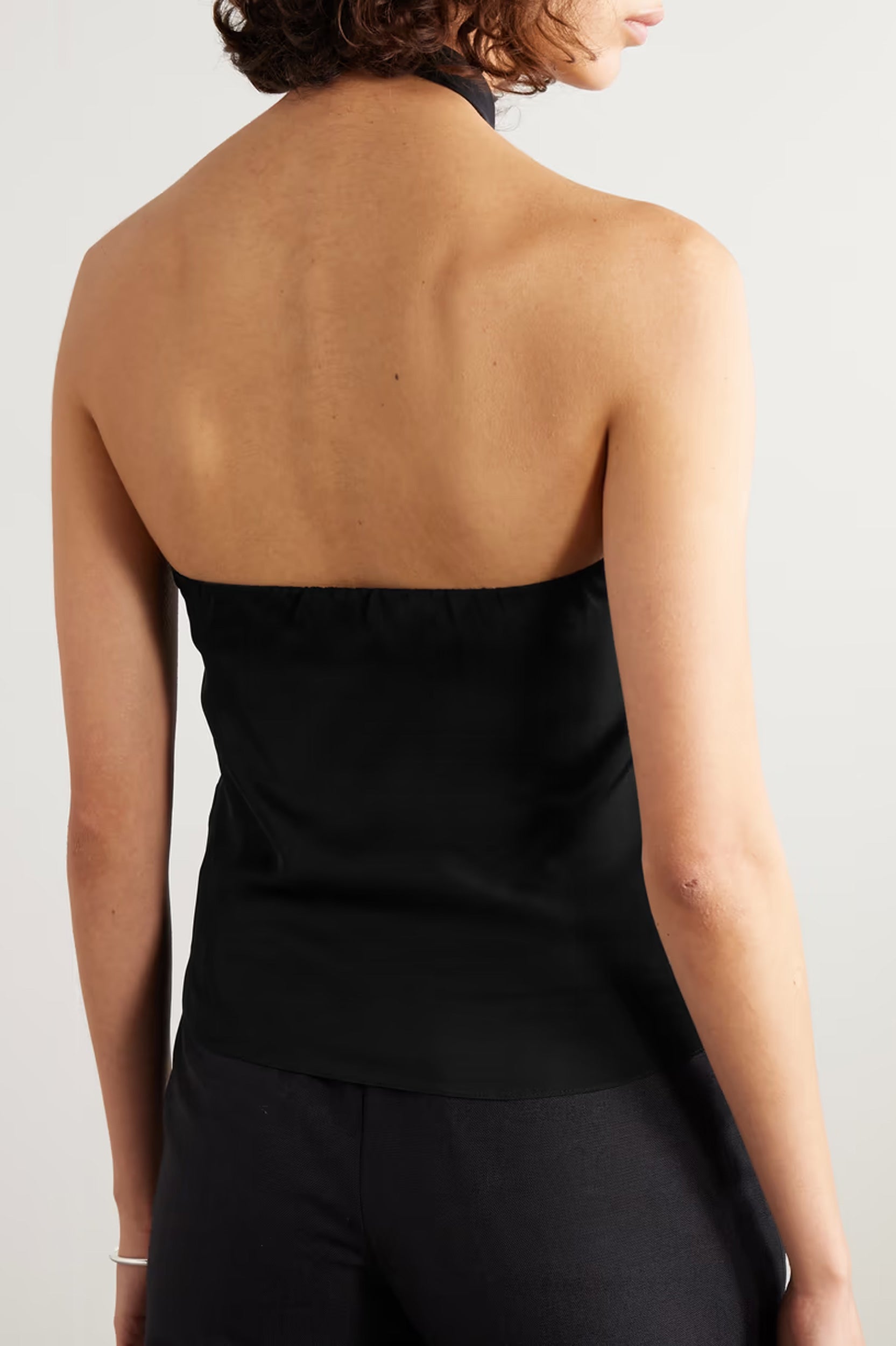 Ring Halter Silk Top in Black