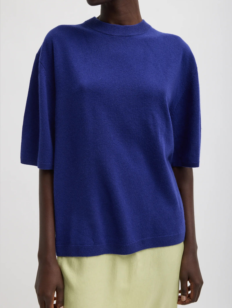 Washable Cashmere Oversized Easy Tee in Ink Blue