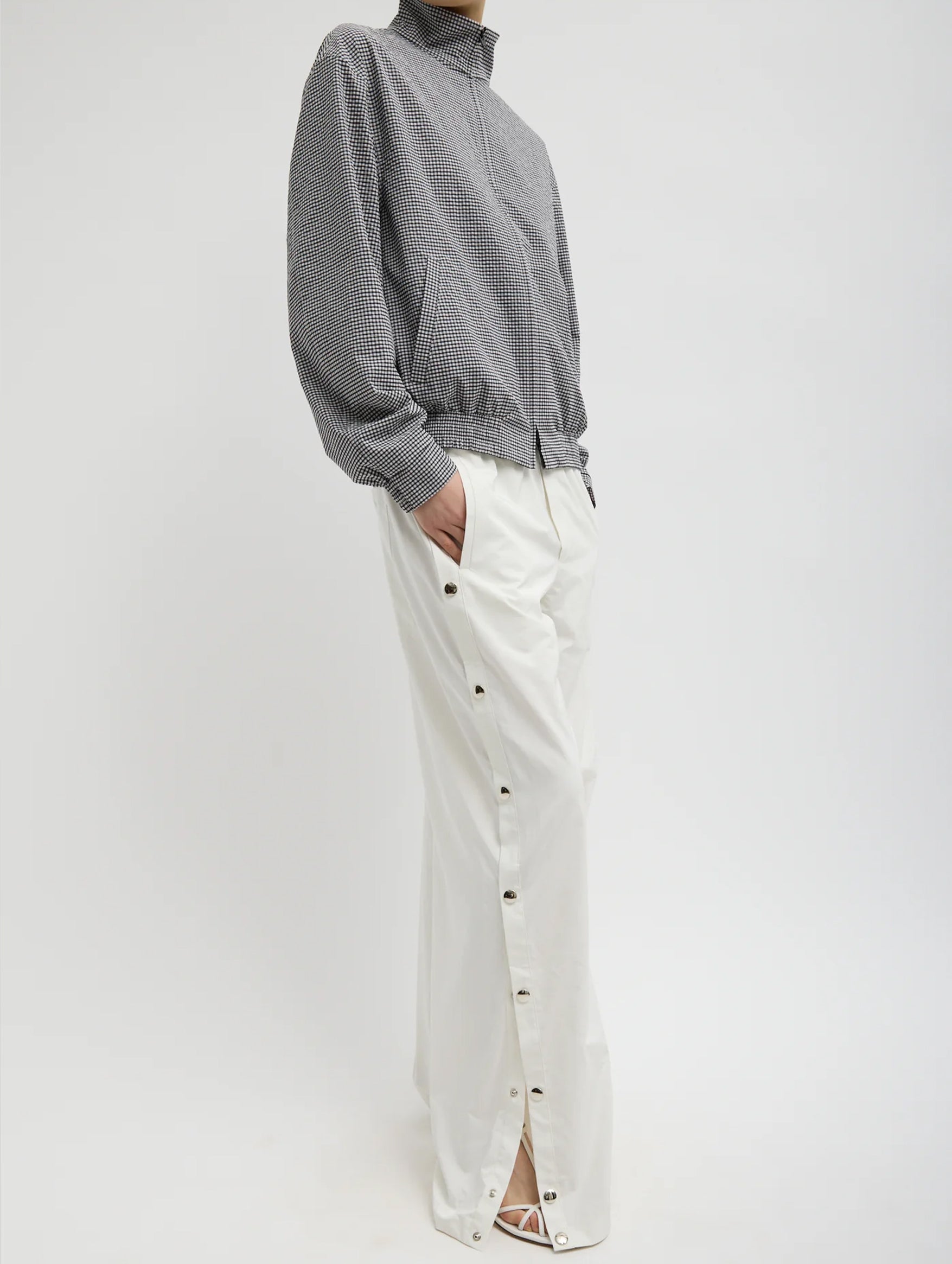 Nylon Snap Pull On Regular Jogger in White