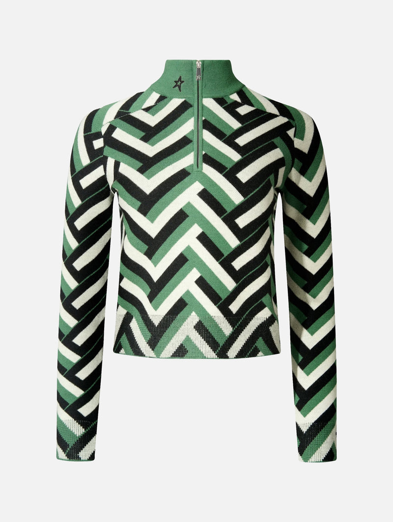 LA Tour Merino Wool Sweater in Green Waffle Print