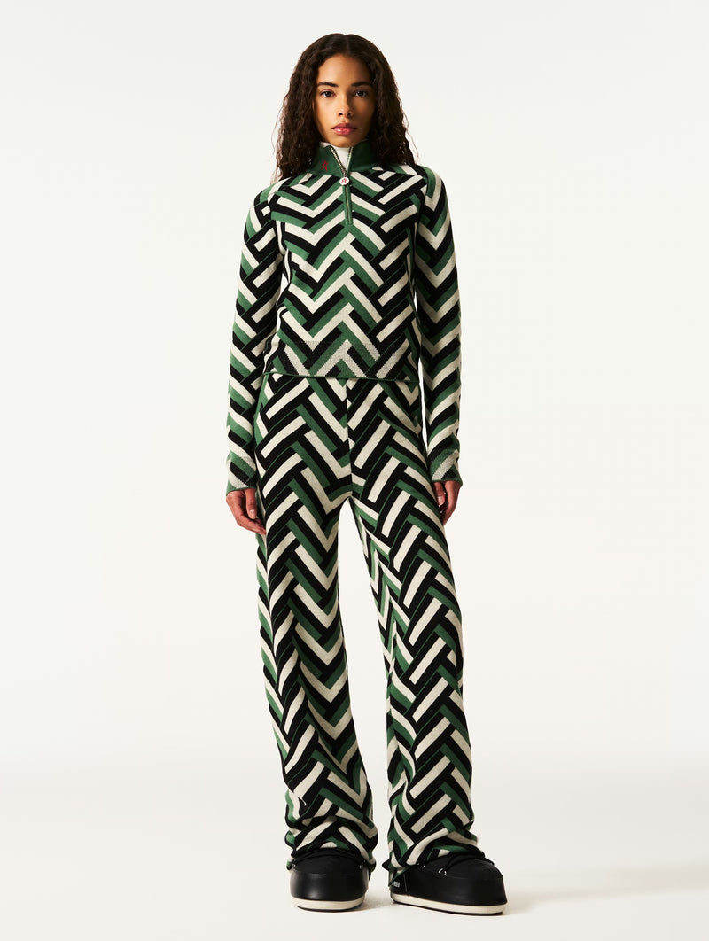 LA Tour Merino Wool Sweater in Green Waffle Print