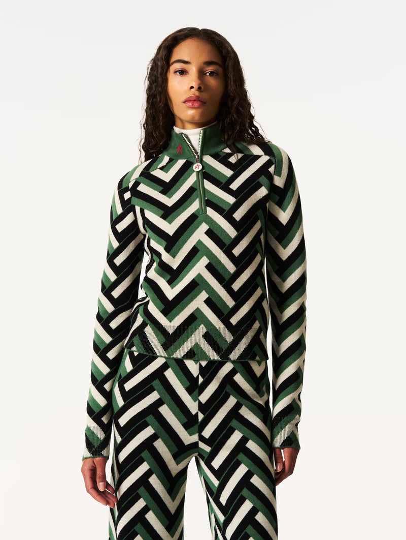 LA Tour Merino Wool Sweater in Green Waffle Print