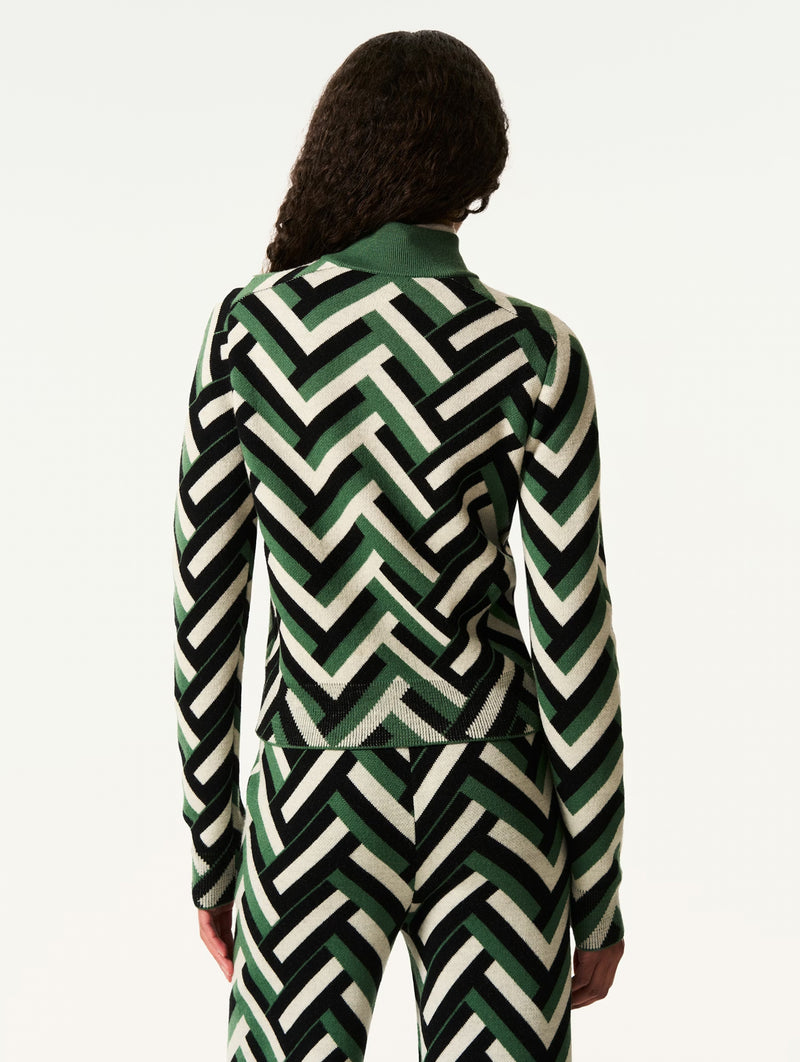 LA Tour Merino Wool Sweater in Green Waffle Print