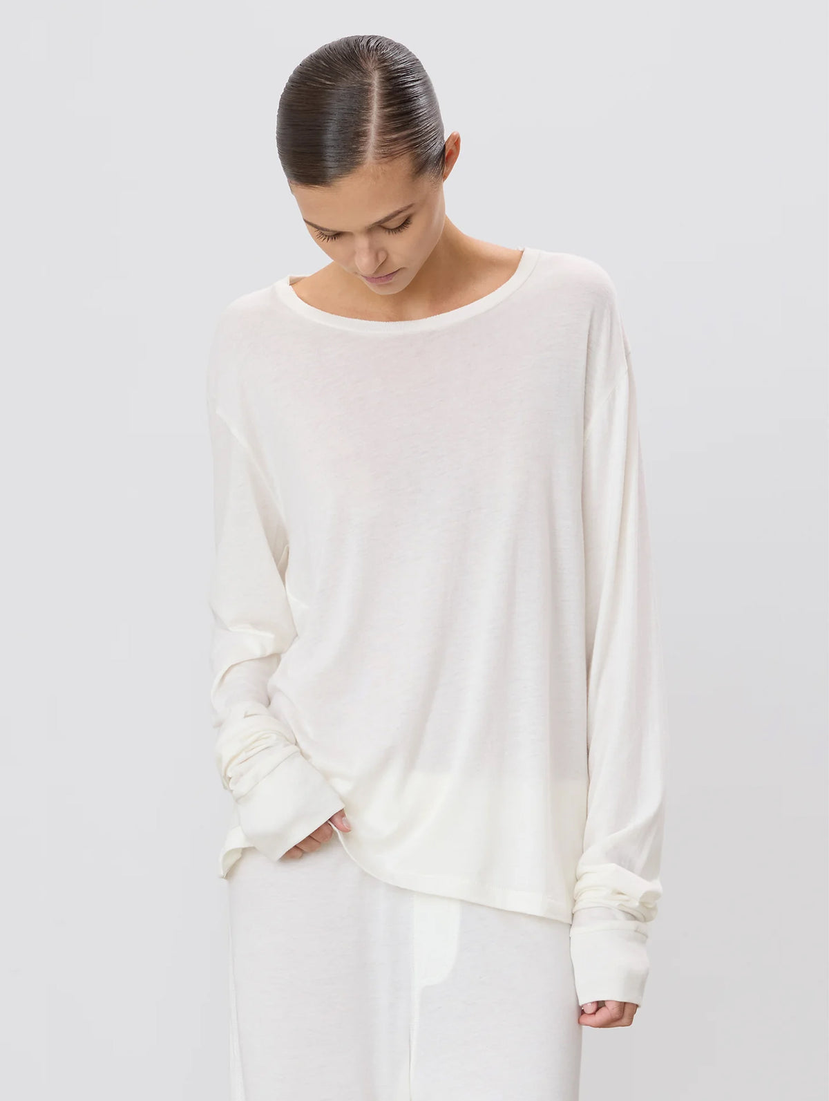 Long Sleeve Boyfriend T-Shirt in Ivory