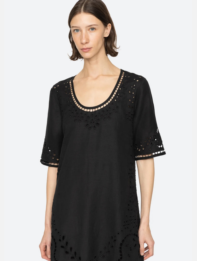 Lula Embroidery Midi Dress in Black