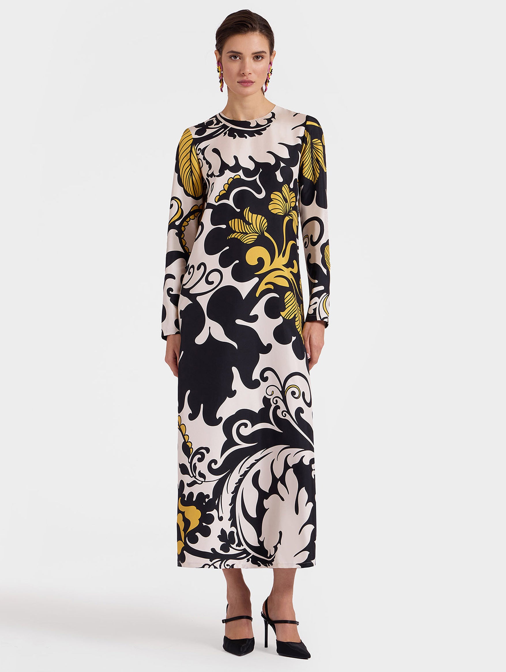 Long Sleeve Silk Swing Dress In Marea