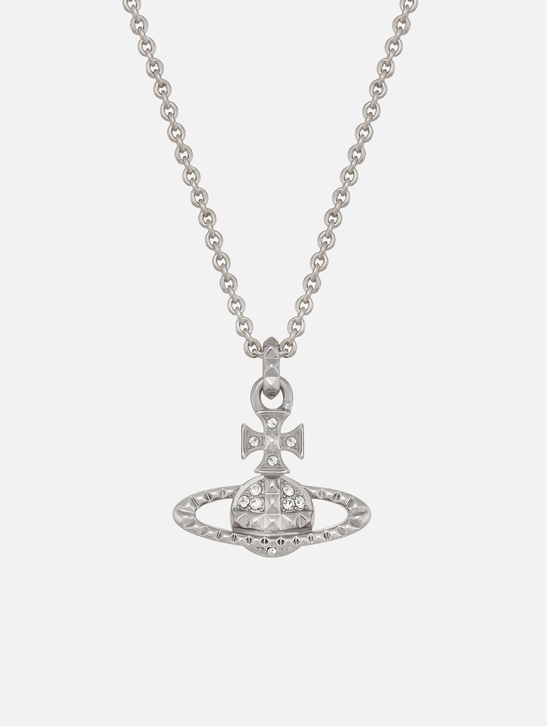 Mayfair Bas Relief Pendant Necklace in Rhodium and Crystal