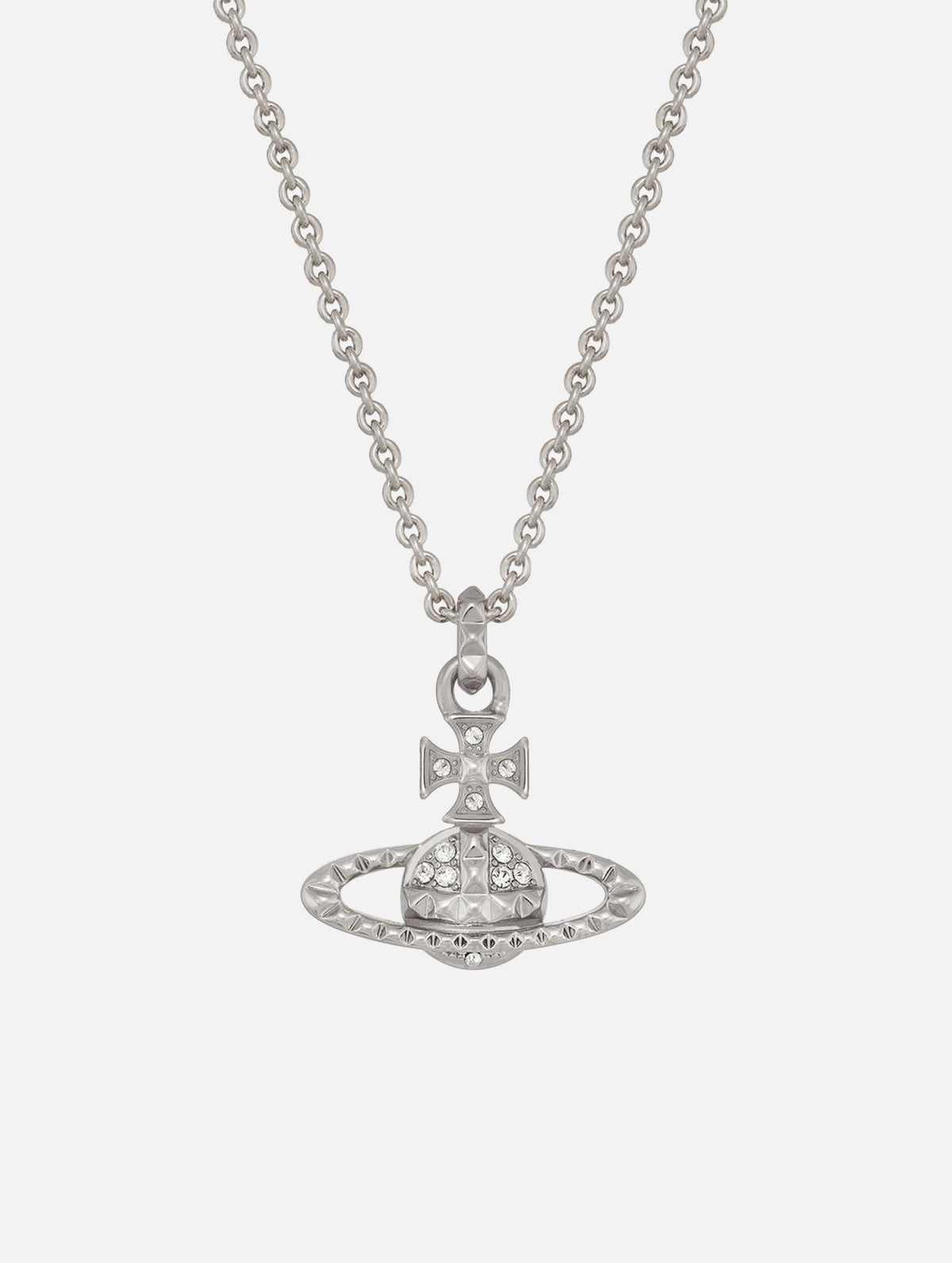 Mayfair Bas Relief Pendant Necklace in Rhodium and Crystal