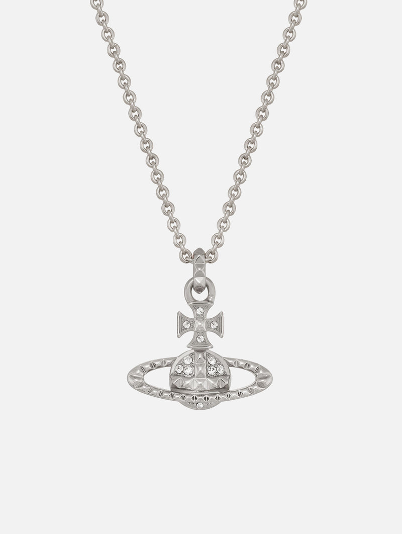 Mayfair Bas Relief Pendant Necklace in Rhodium and Crystal