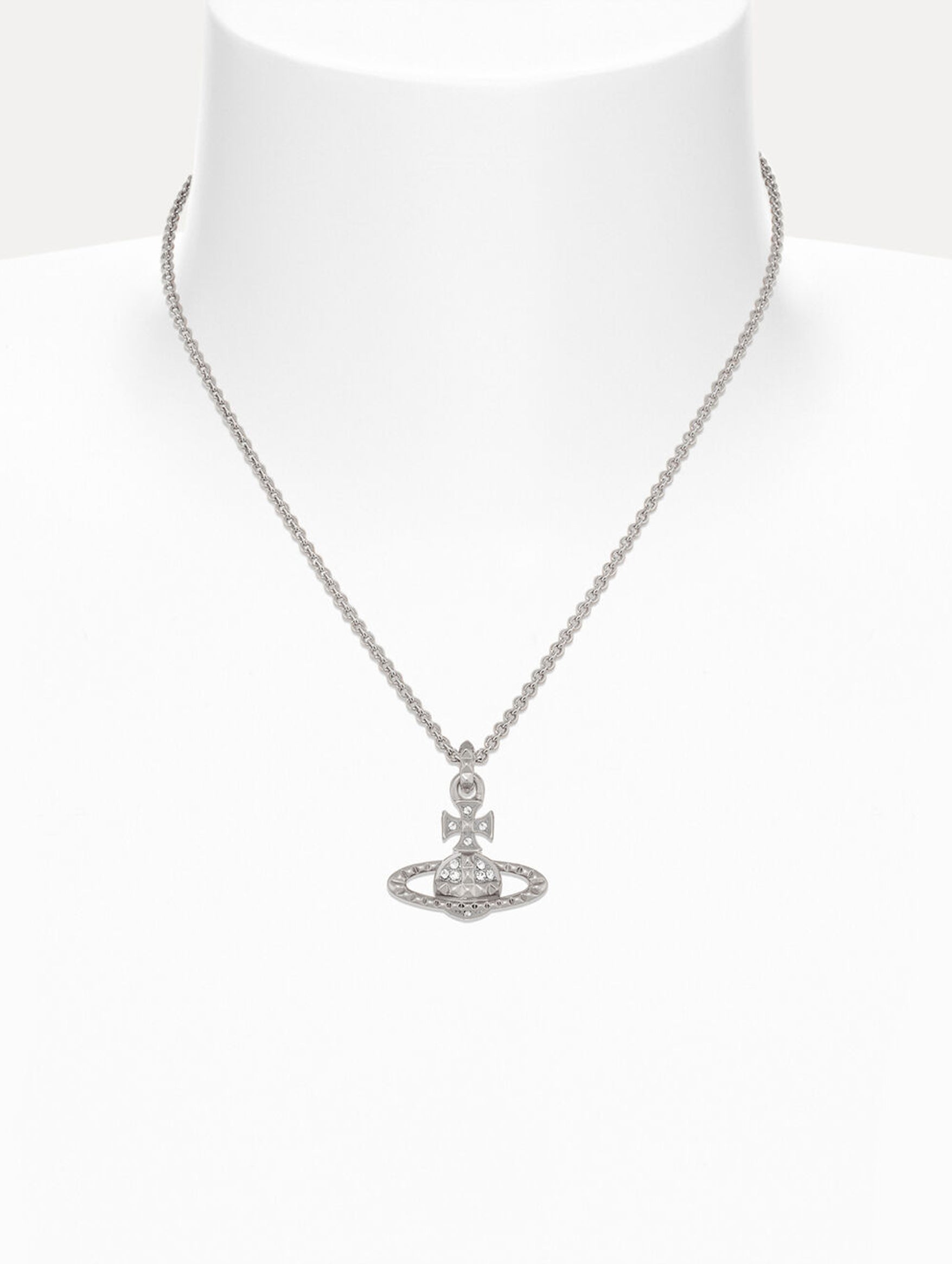 Mayfair Bas Relief Pendant Necklace in Rhodium and Crystal