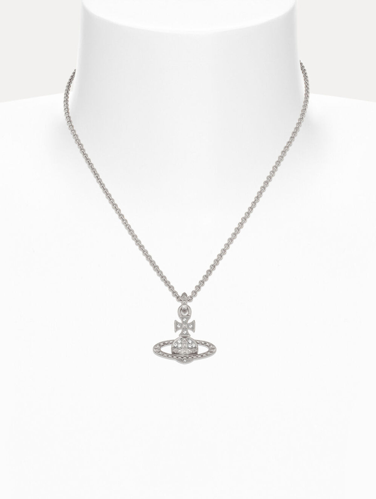 Mayfair Bas Relief Pendant Necklace in Rhodium and Crystal
