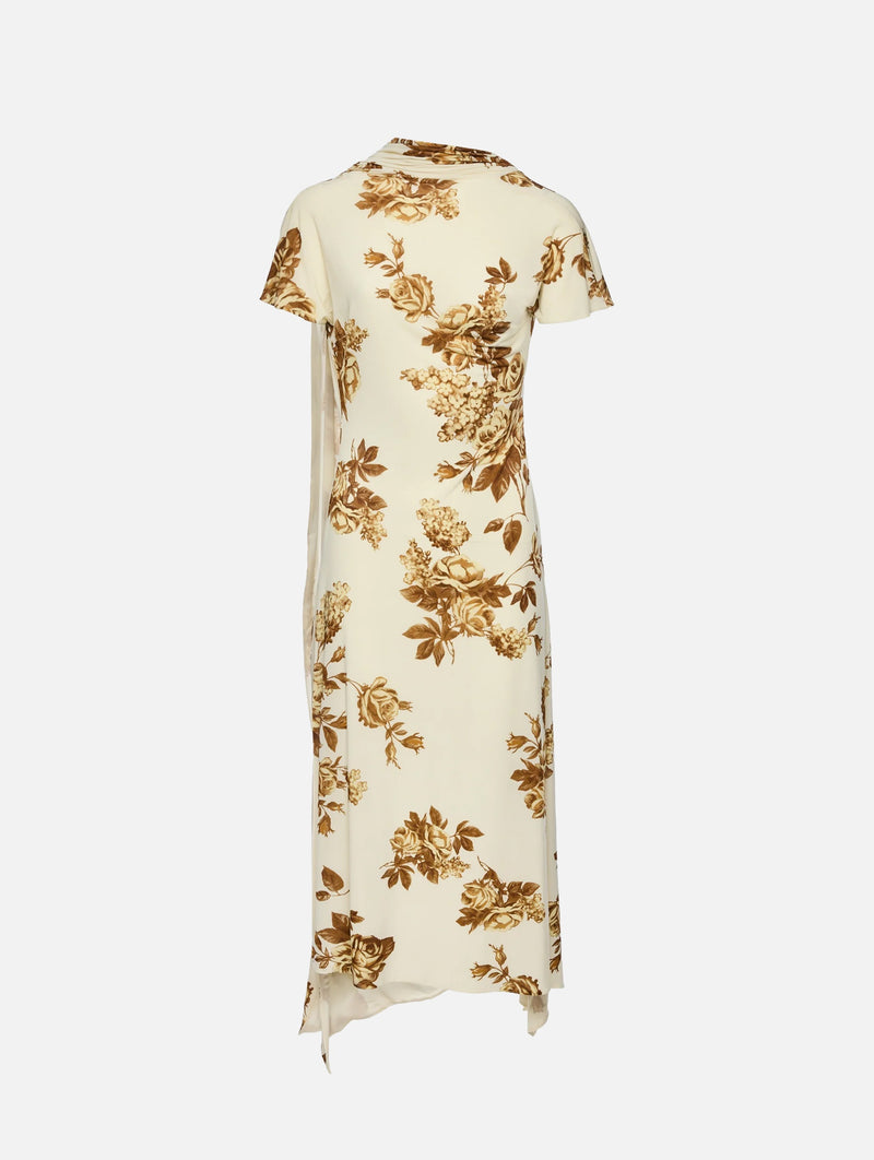 Midi Dress With Scarf Detail in Cream Floral Print