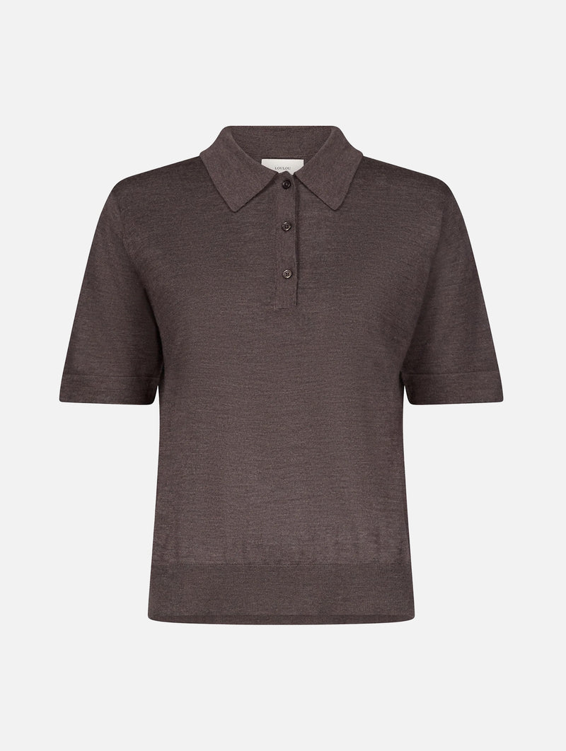 Migo Cashmere Polo Top in Brown Melange