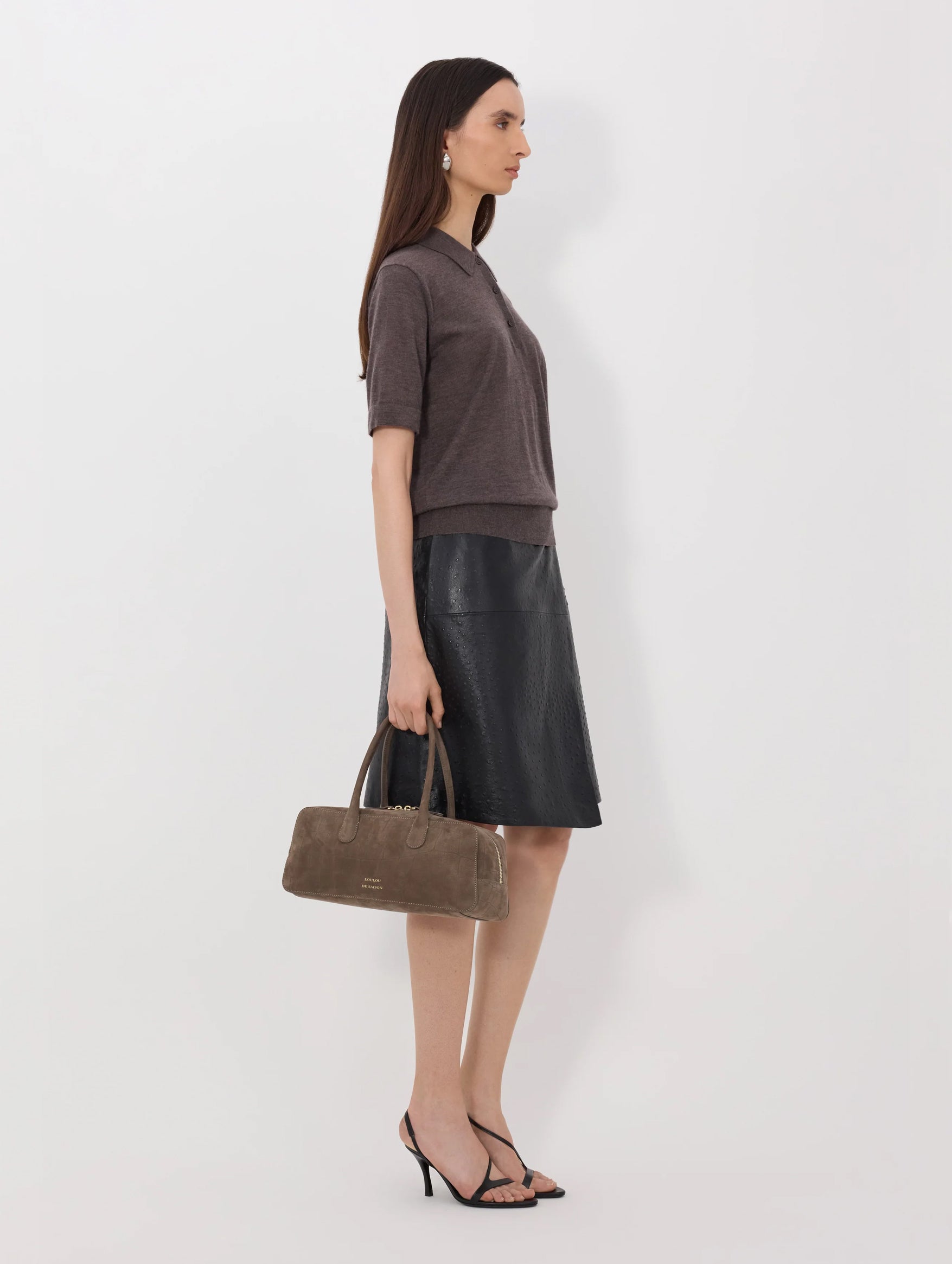 Migo Cashmere Polo Top in Brown Melange