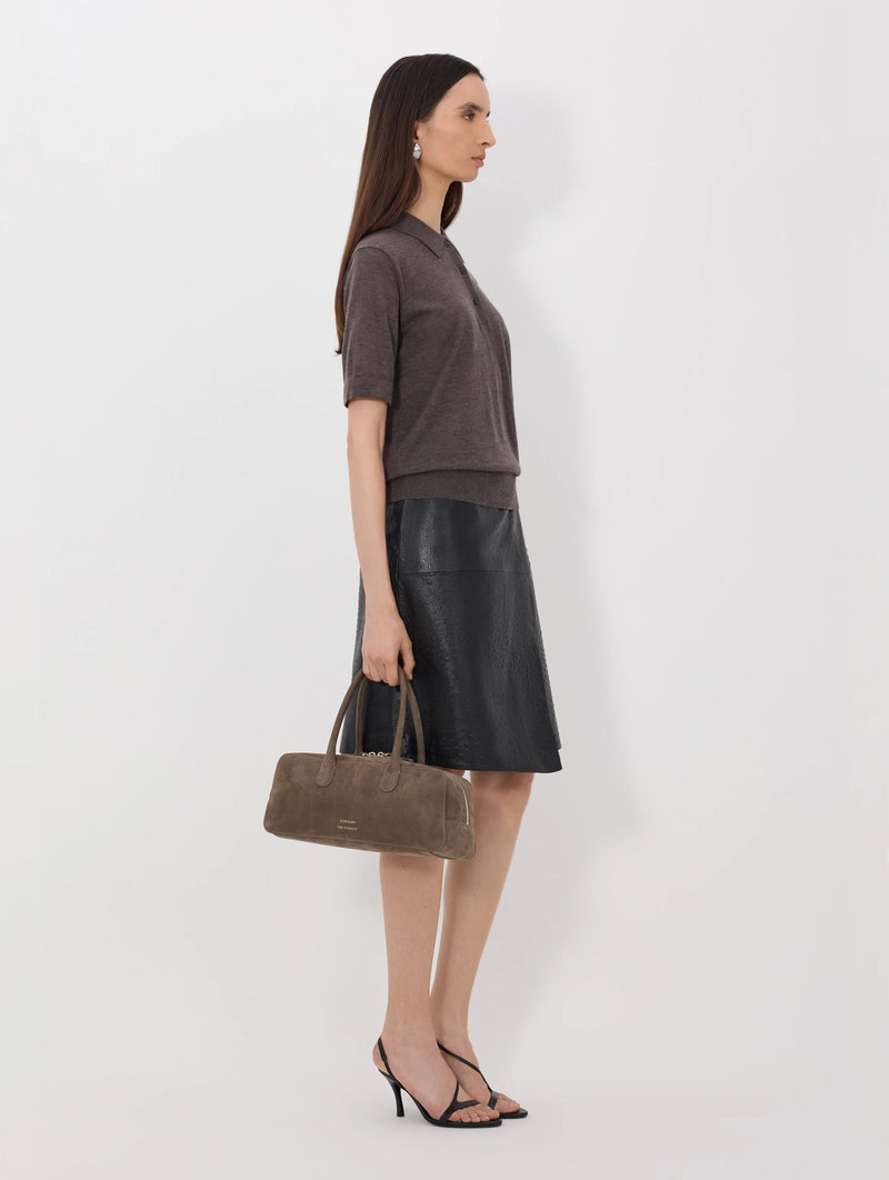 Migo Cashmere Polo Top in Brown Melange