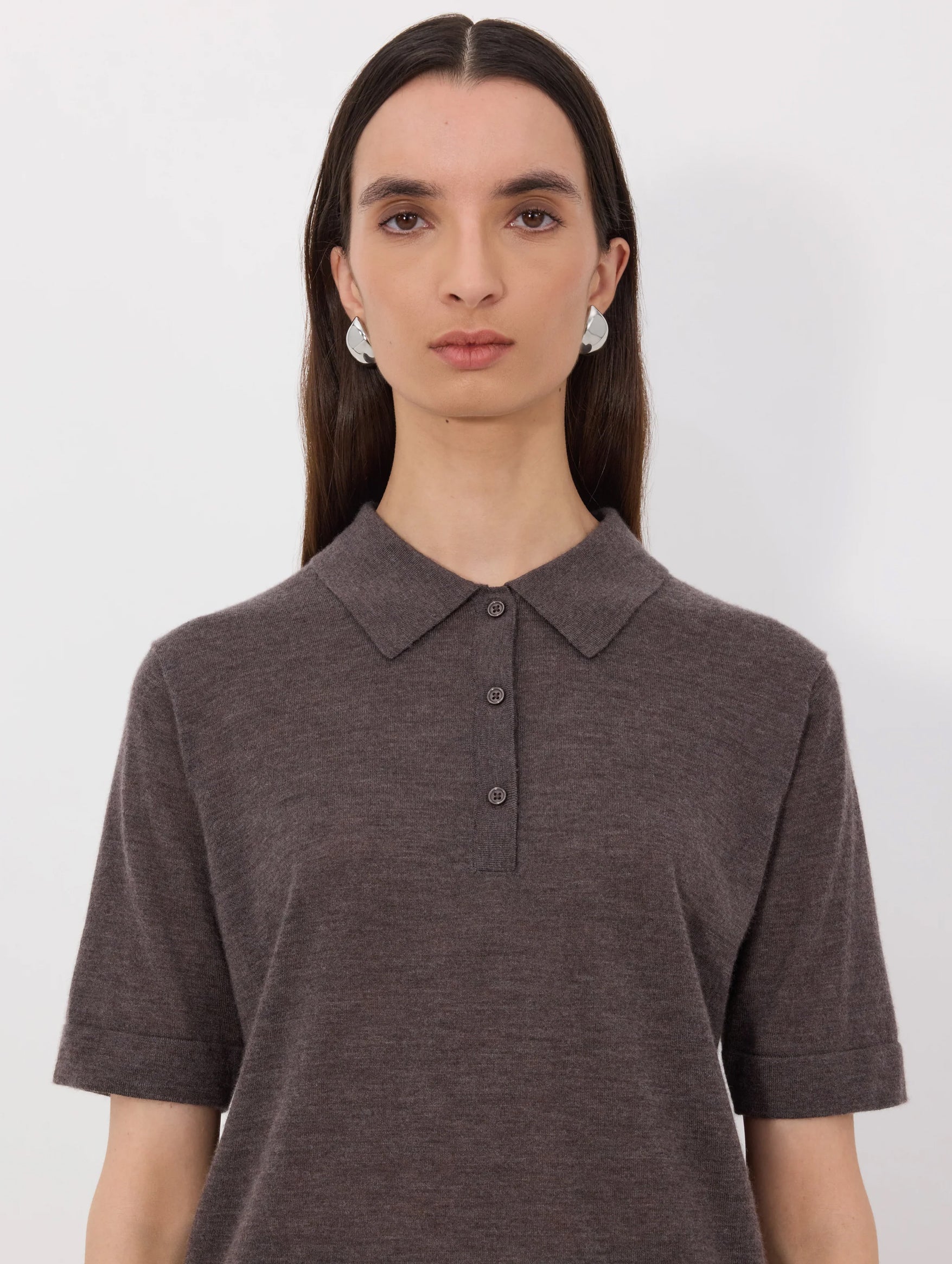 Migo Cashmere Polo Top in Brown Melange