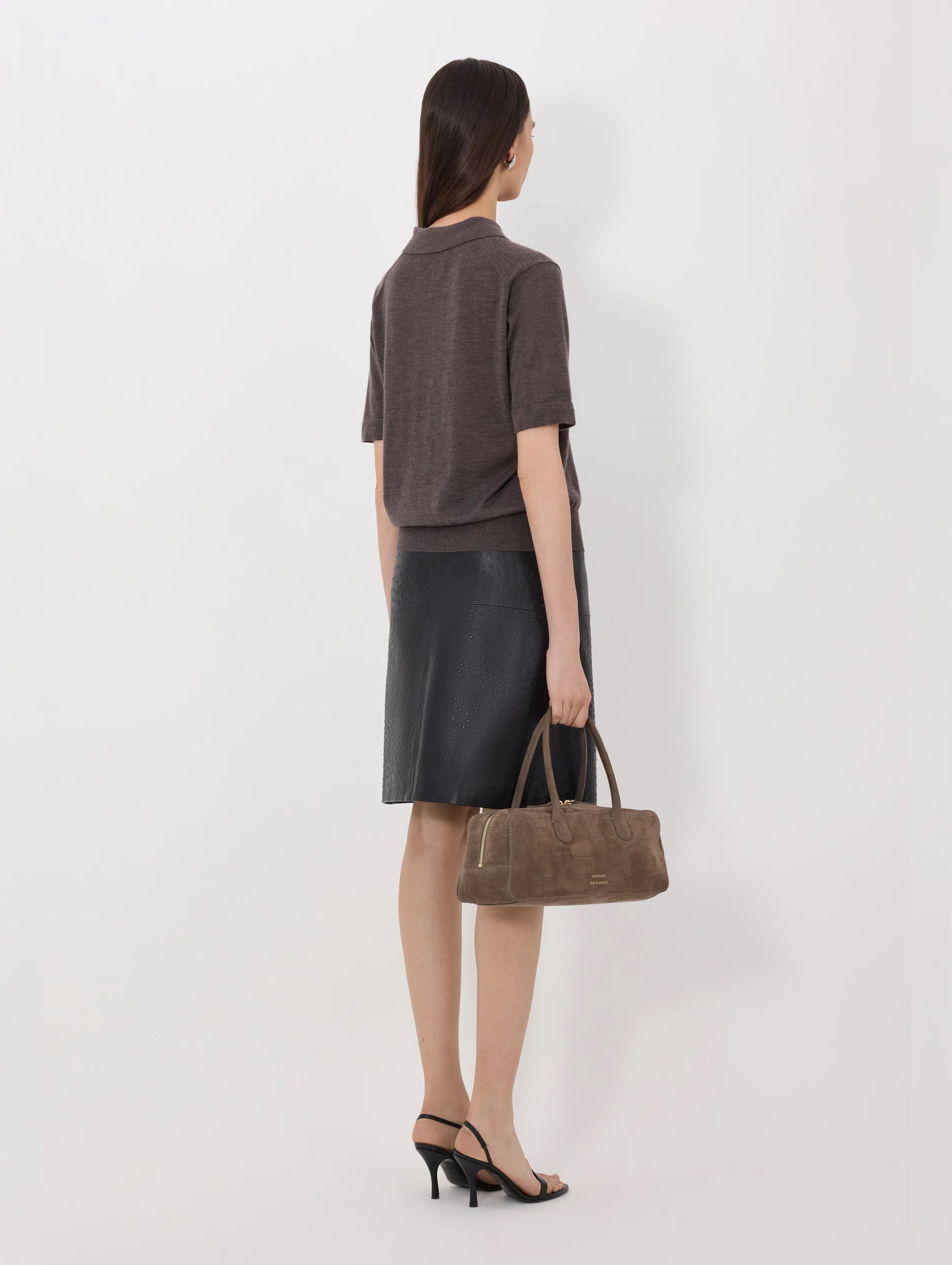 Migo Cashmere Polo Top in Brown Melange