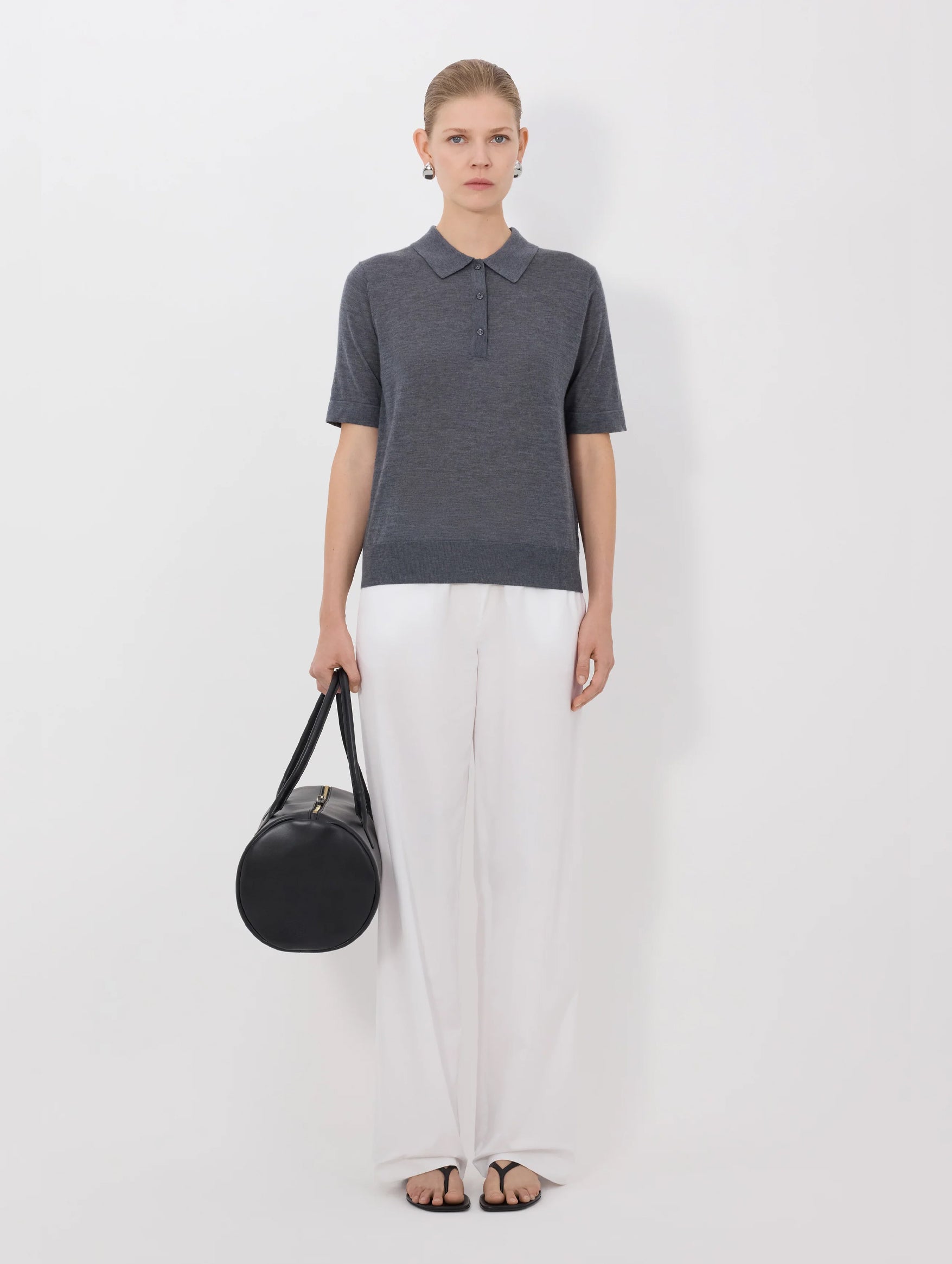 Migo Cashmere Polo Top in Anthracite Melange