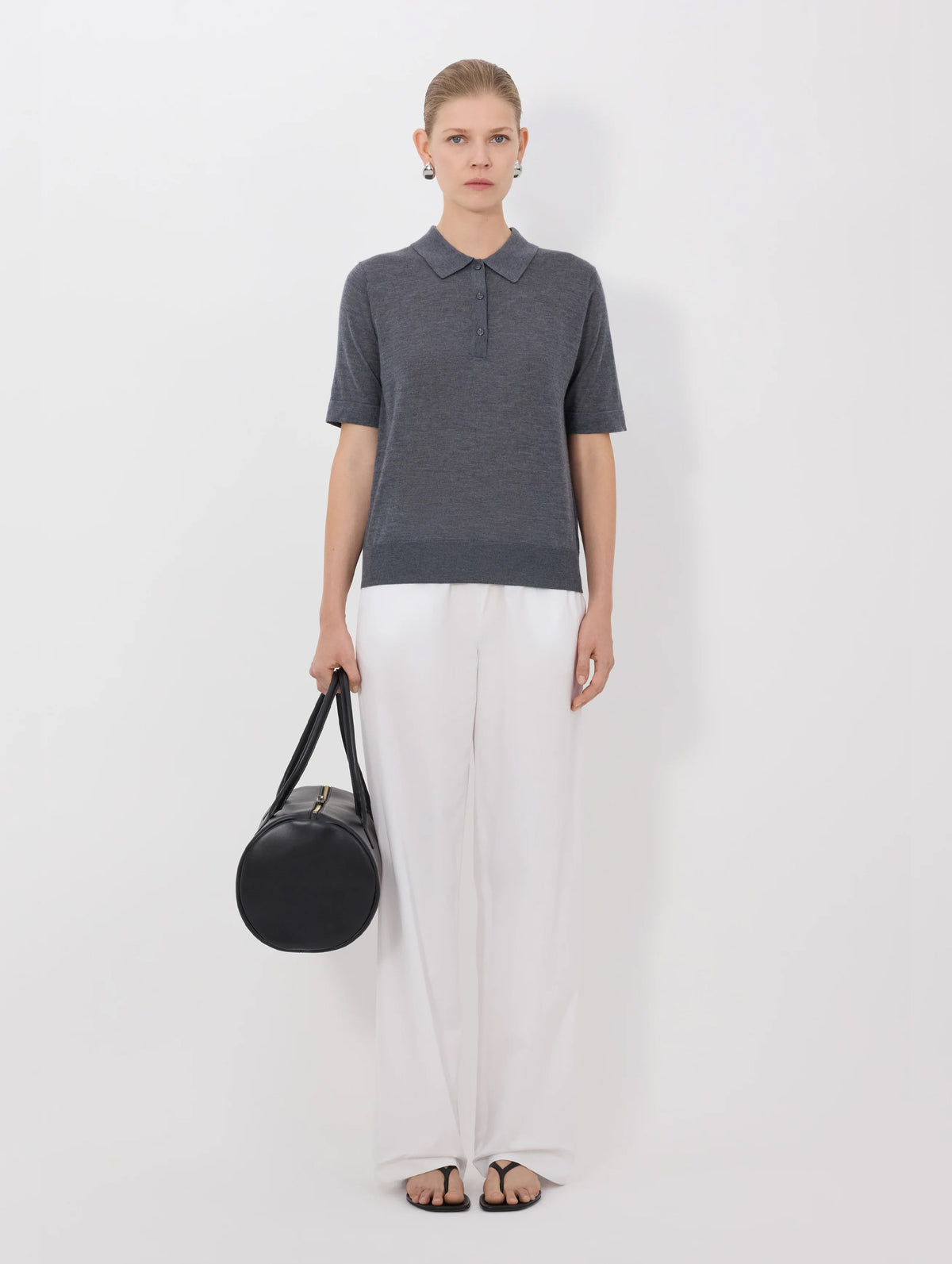 Migo Cashmere Polo Top in Anthracite Melange