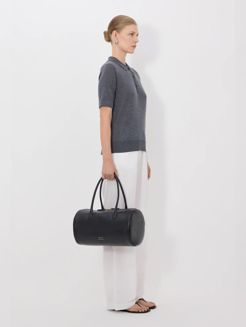 Migo Cashmere Polo Top in Anthracite Melange