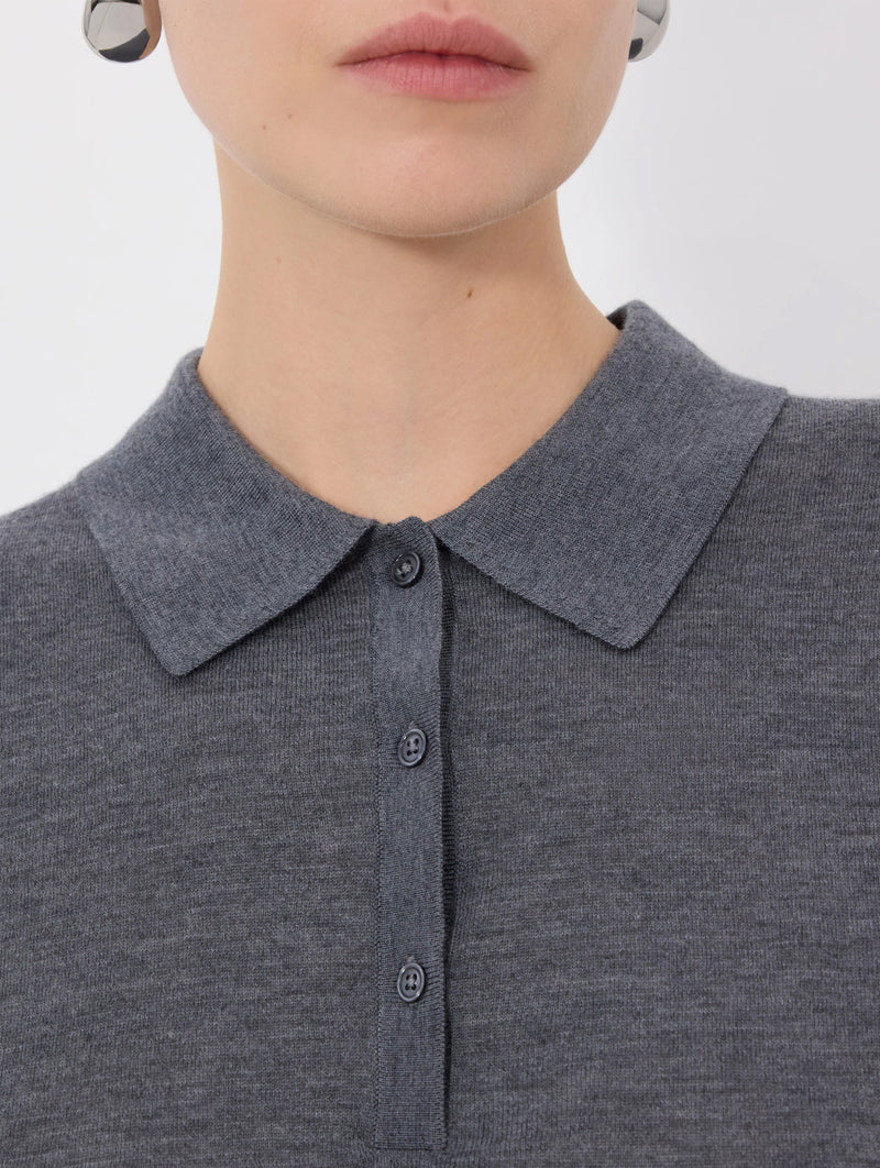 Migo Cashmere Polo Top in Anthracite Melange