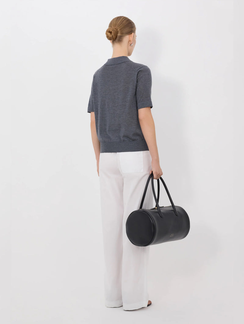 Migo Cashmere Polo Top in Anthracite Melange