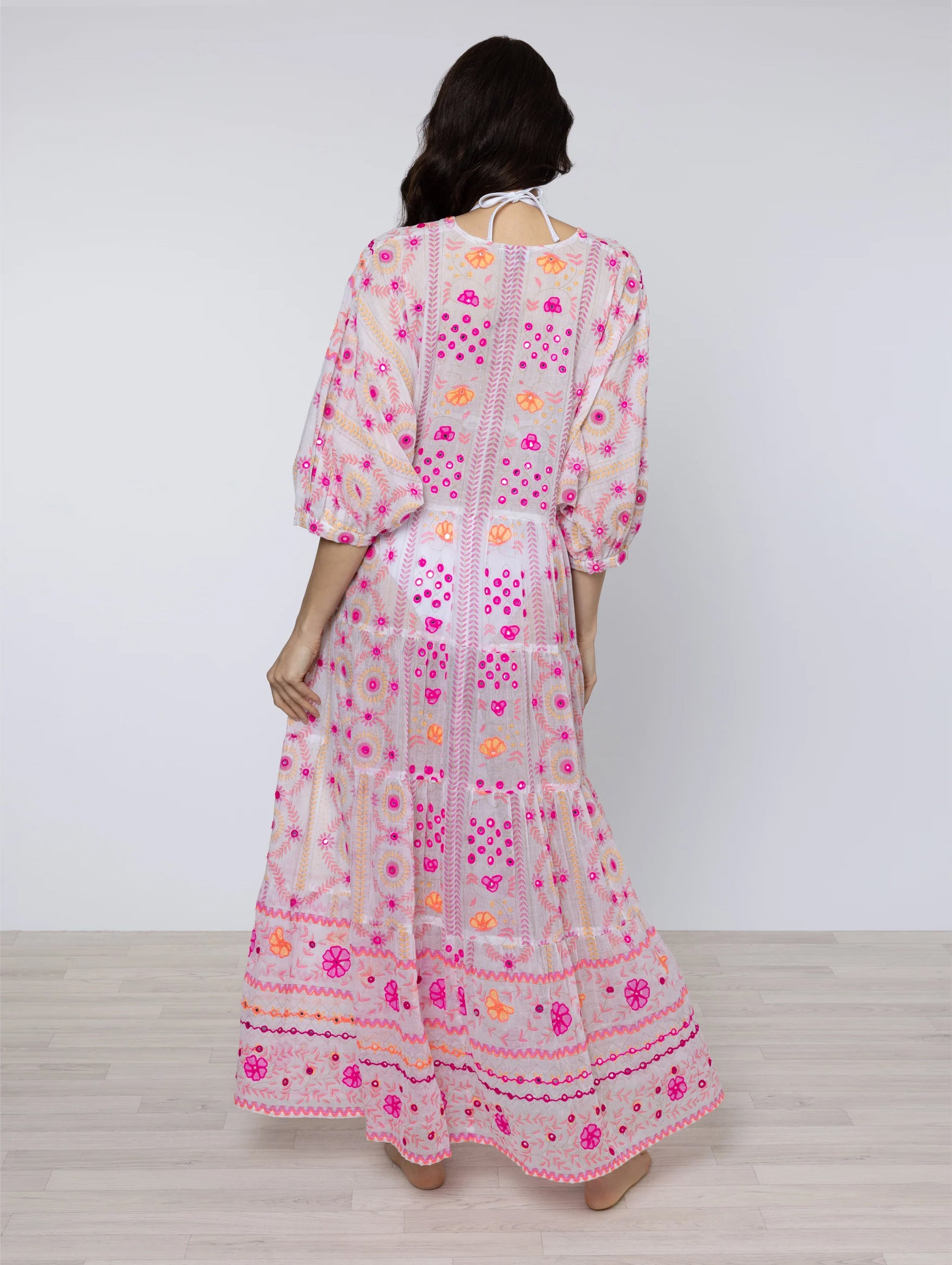 V-Neck Loose Maxi Mirrors Dress in Pink Multi