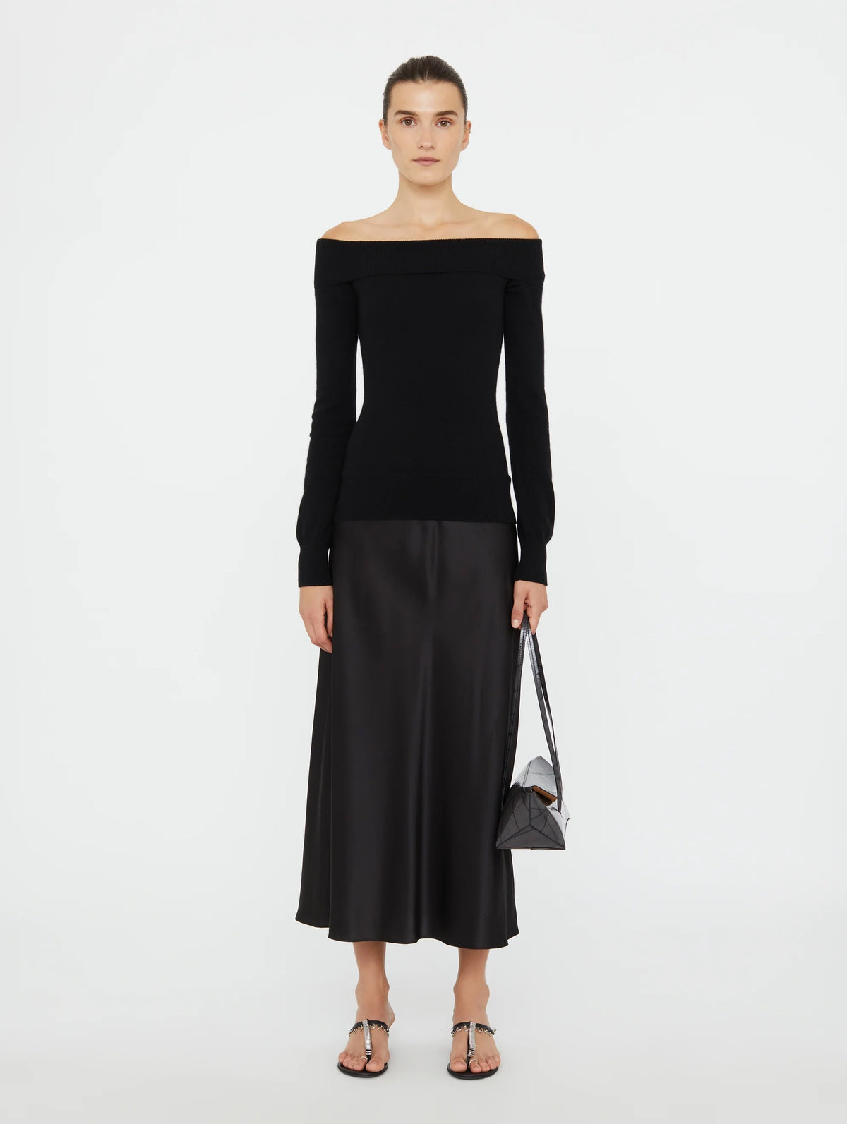 Shoulderless Cashmere Monument Dress in Black
