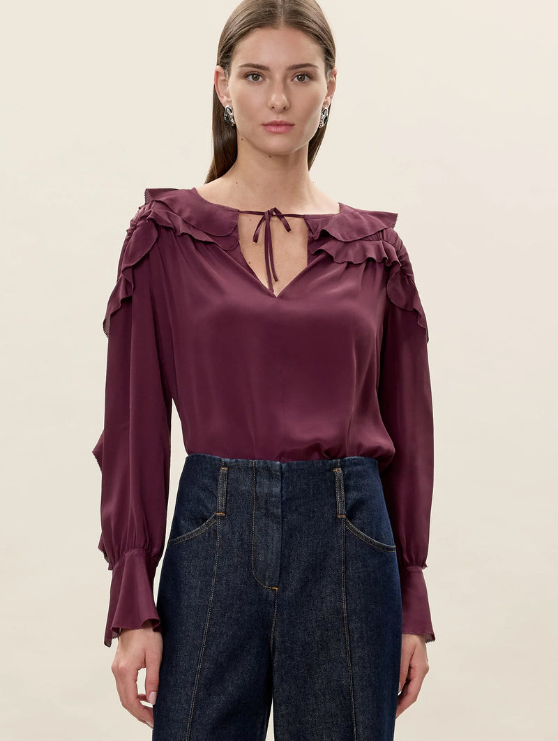 Lilith Ruffle Blouse in Mulberry