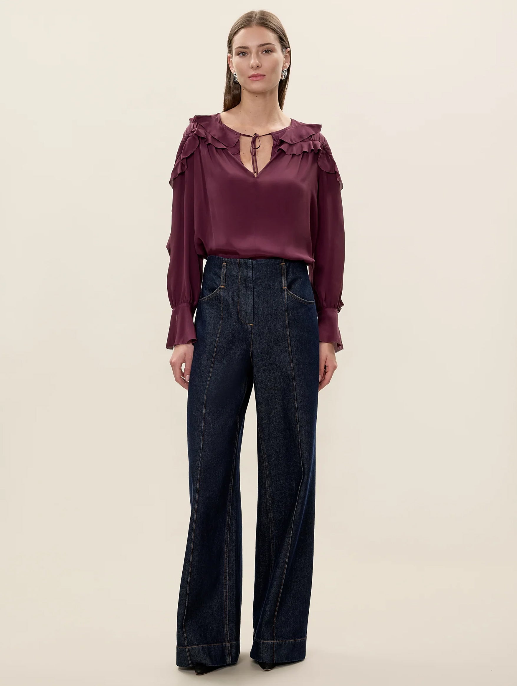 Lilith Ruffle Blouse in Mulberry