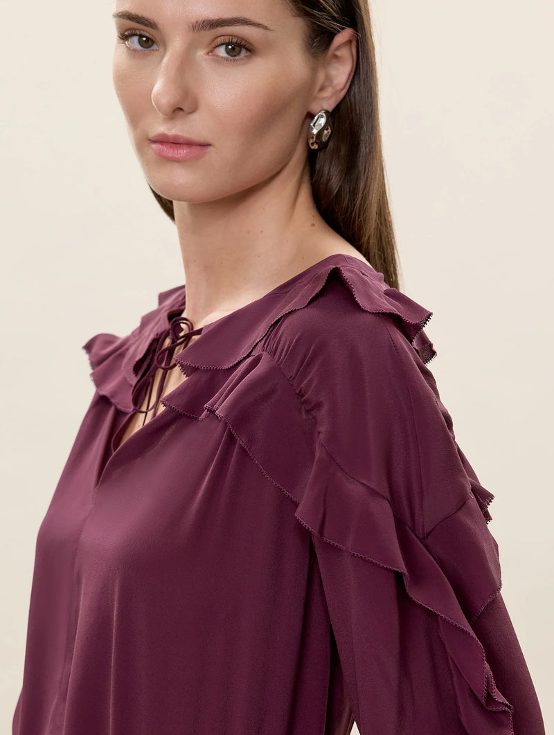 Lilith Ruffle Blouse in Mulberry