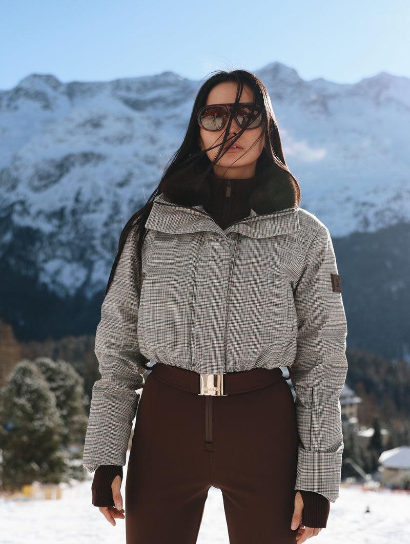 Sienna Ski Suit in Houndstooth and Brown