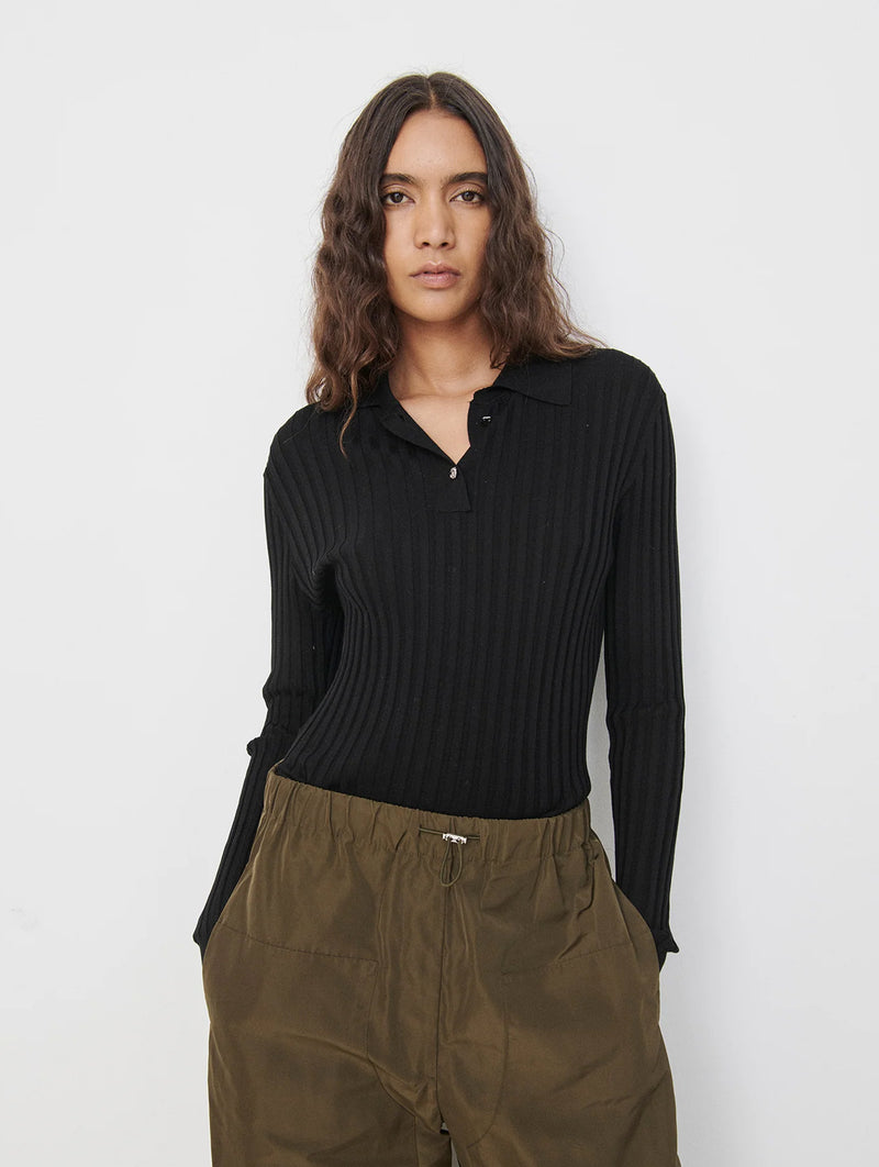 Ribbed Cotton Polo in Black