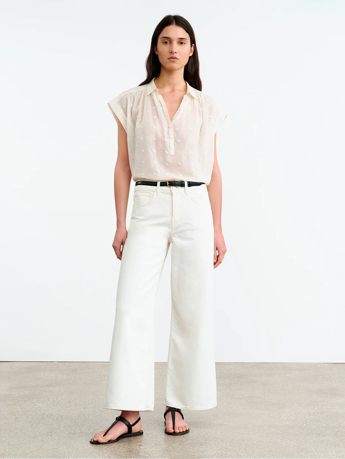 Normandy Embroidered Cotton Blouse in Ivory
