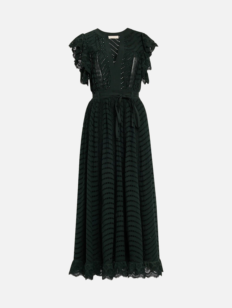 Olga Flutter Sleeve Midi Dress in Cypress