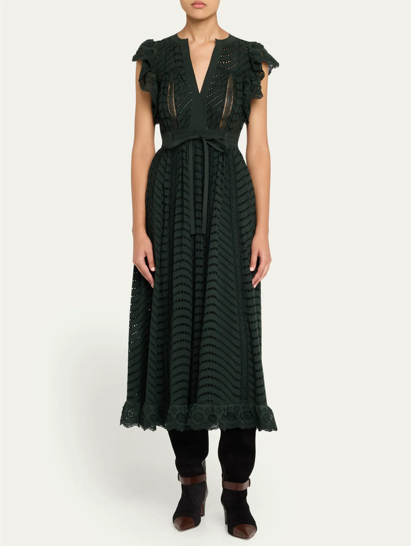 Olga Flutter Sleeve Midi Dress in Cypress