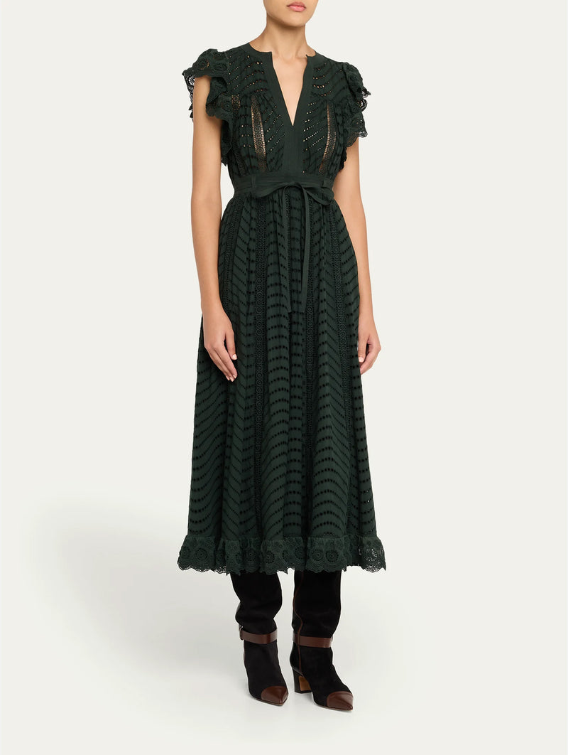 Olga Flutter Sleeve Midi Dress in Cypress