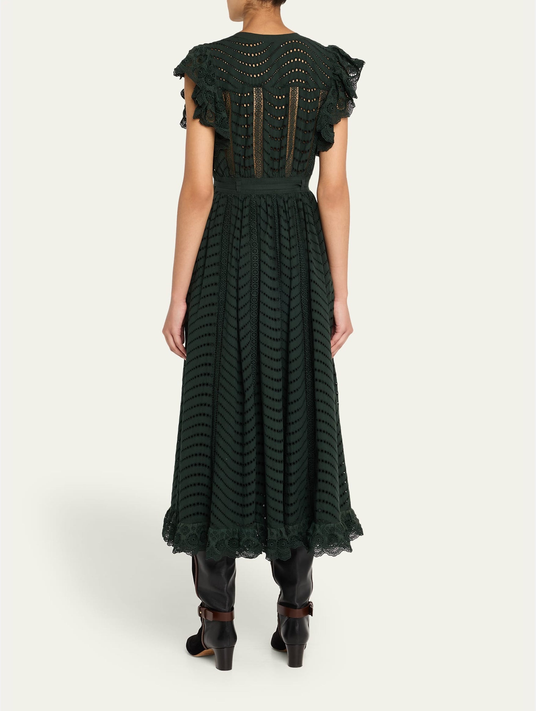 Olga Flutter Sleeve Midi Dress in Cypress