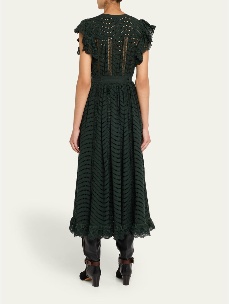 Olga Flutter Sleeve Midi Dress in Cypress