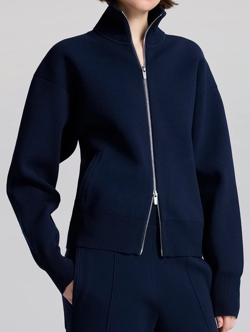 Oliver Zip Knit Cardigan in Navy