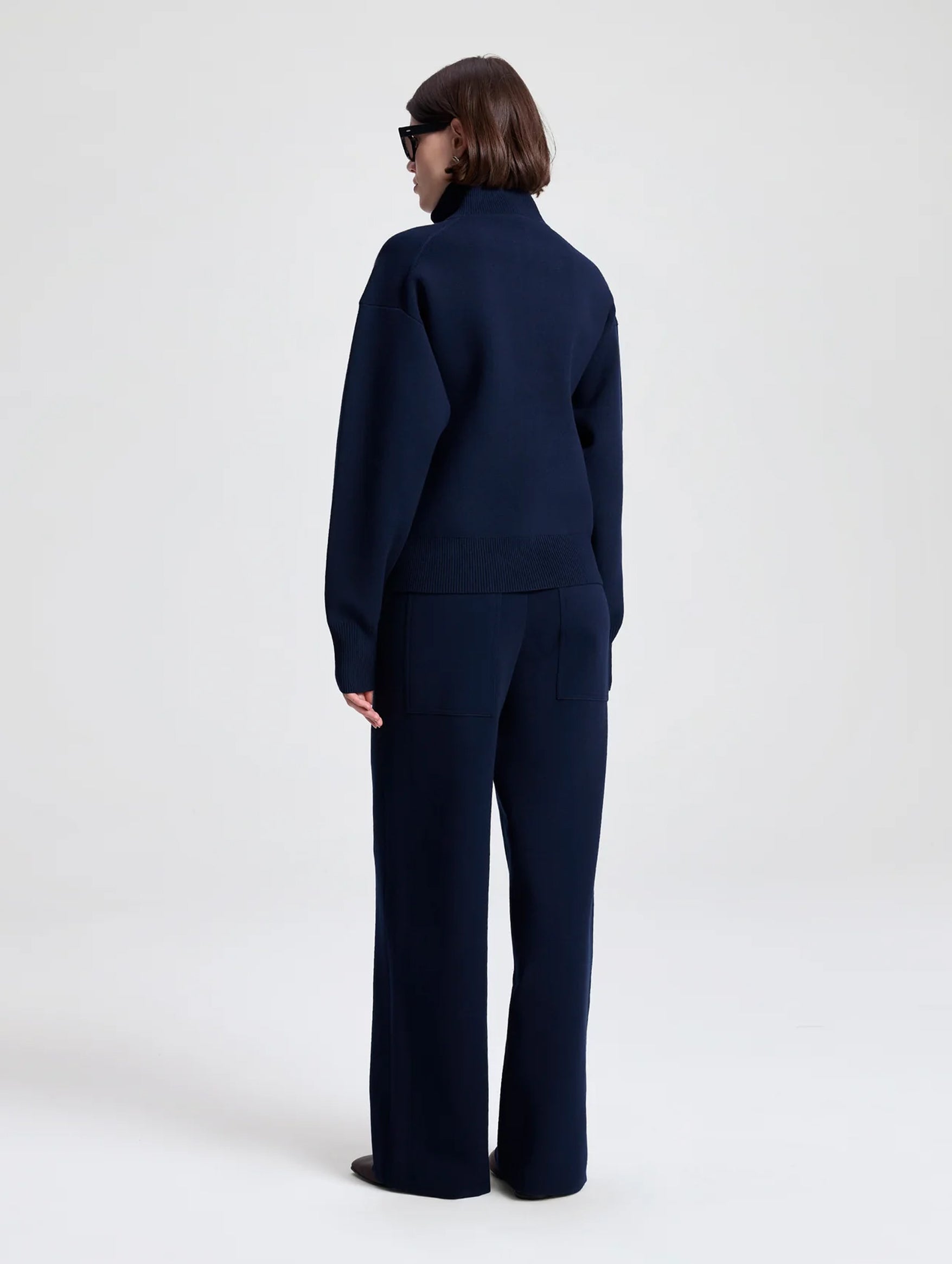 Oliver Zip Knit Cardigan in Navy