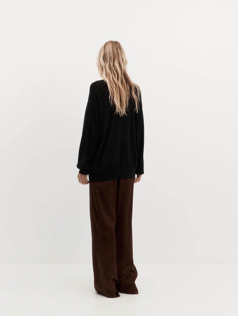 Long Sleeve Wool Silk Orwell Polo in Black