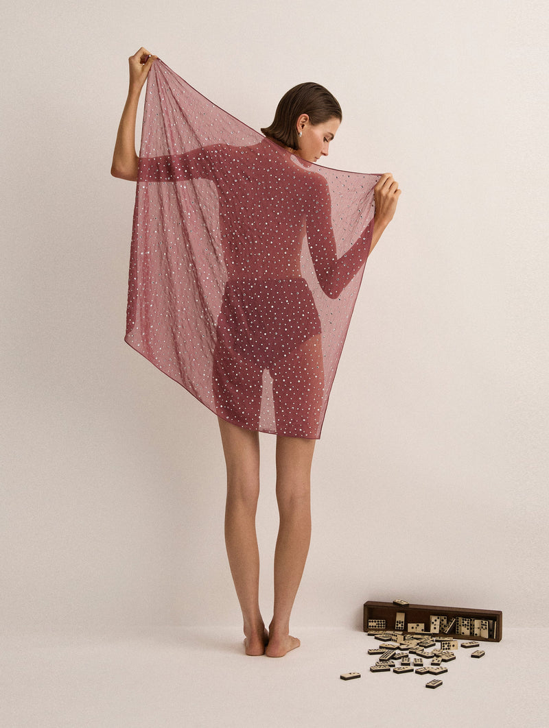 Crystal Embellished Scarf in Plum